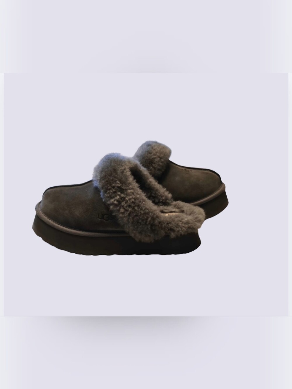 UGG Disquette Slipper Gray Suede Fuzzy Shoes Women's Size 7- 7.5 (US) *